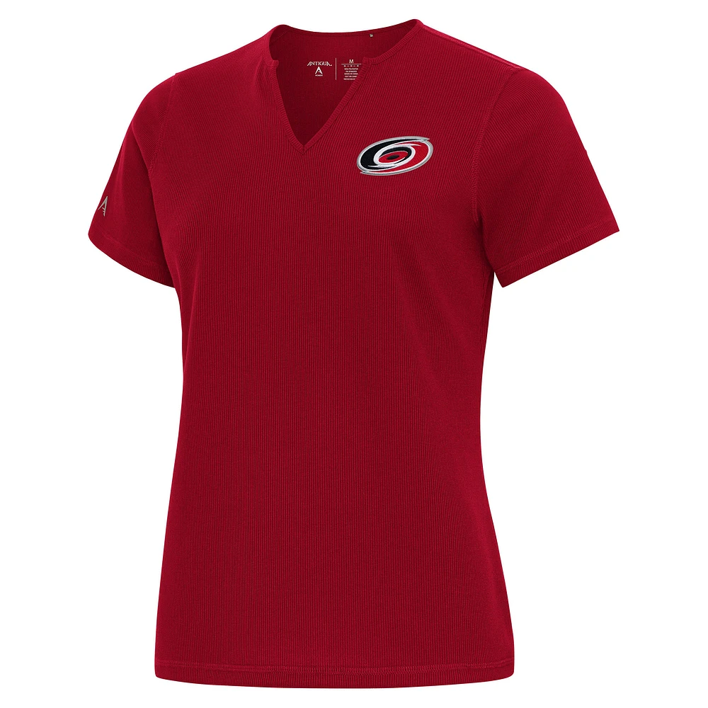 Women's Antigua Red Carolina Hurricanes Traveler Rib V-Neck T-Shirt