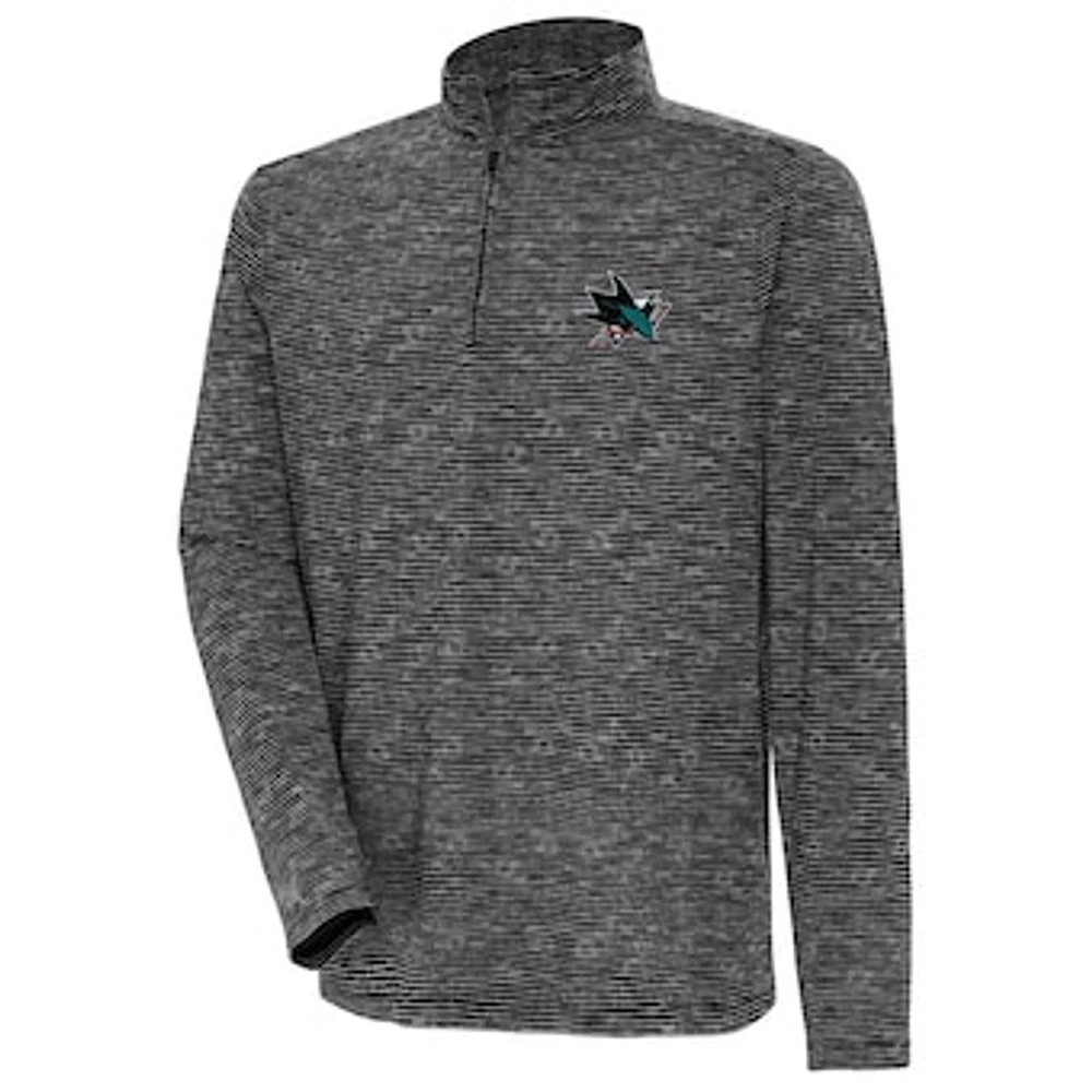 Men's Antigua Heather Black San Jose Sharks Determined Quarter-Zip Sweatshirt