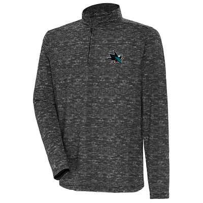 Men's Antigua Heather Black San Jose Sharks Determined Quarter-Zip Sweatshirt