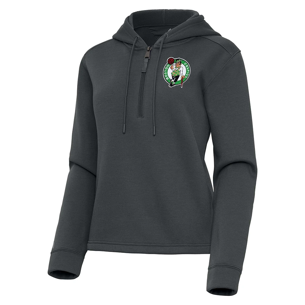 Women's Antigua Pewter Boston Celtics Contemporary Quarter-Zip Hoodie