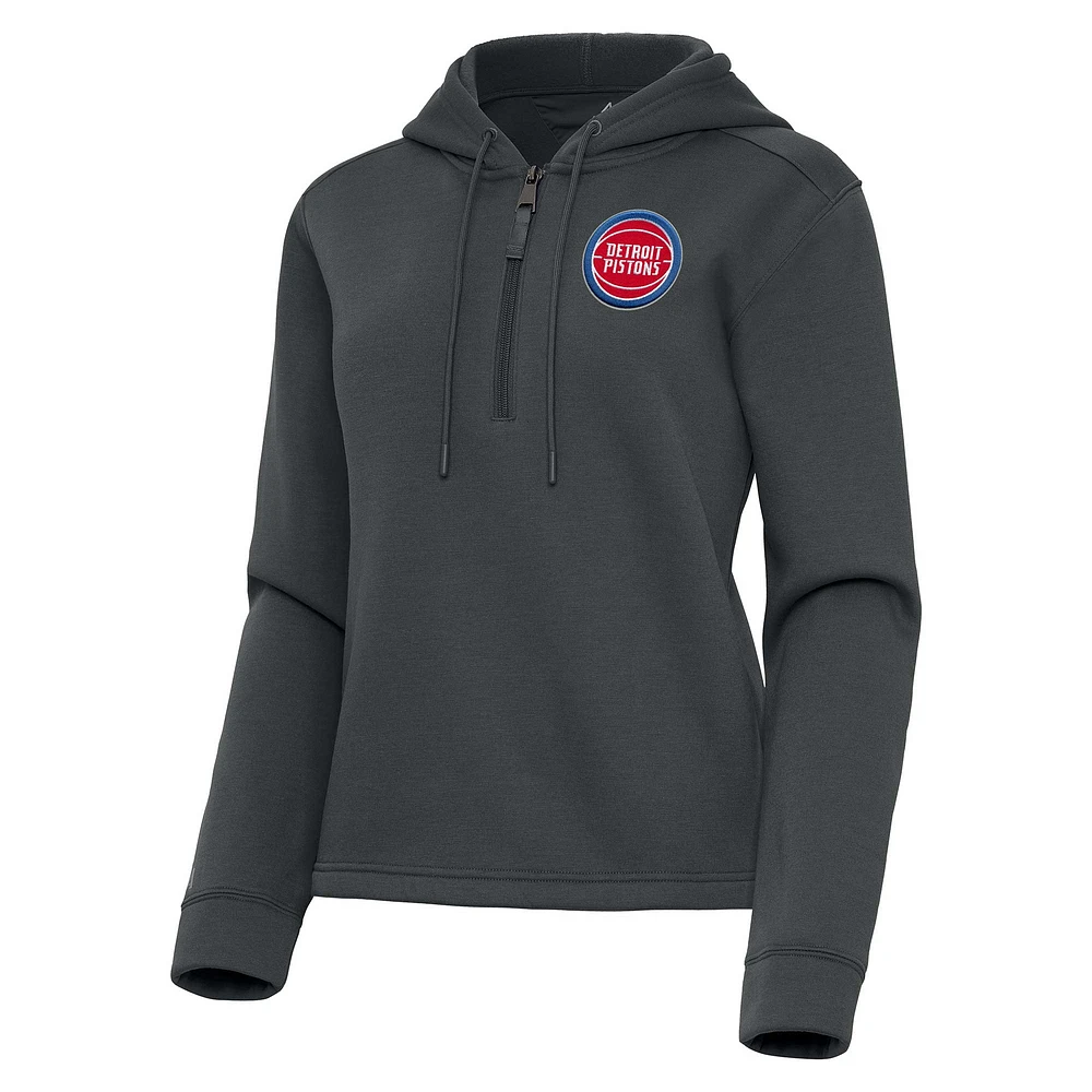 Women's Antigua Pewter Detroit Pistons Contemporary Quarter-Zip Hoodie