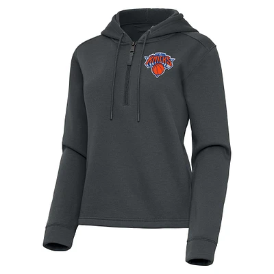 Women's Antigua Pewter New York Knicks Contemporary Quarter-Zip Hoodie