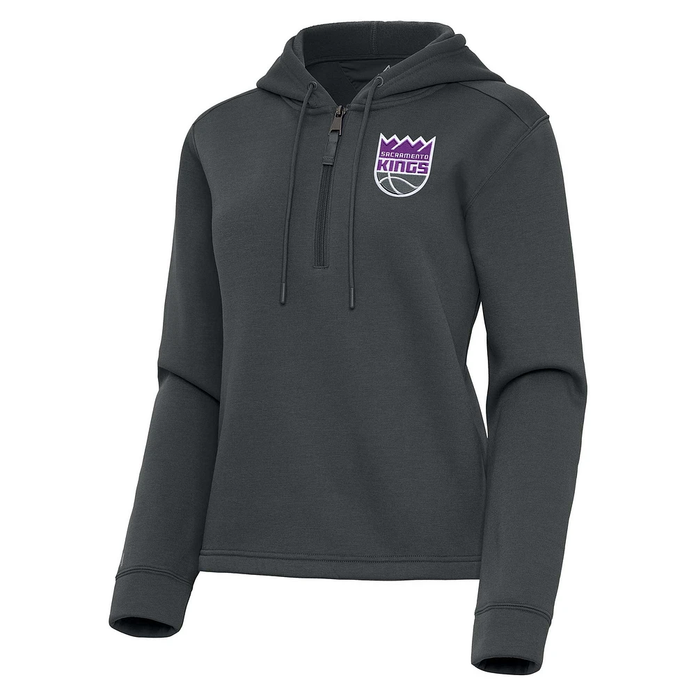 Women's Antigua Pewter Sacramento Kings Contemporary Quarter-Zip Hoodie