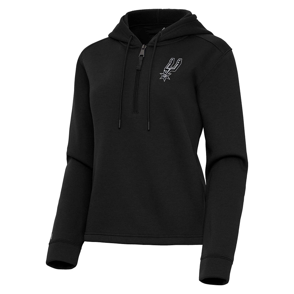 Women's Antigua Black San Antonio Spurs Contemporary Quarter-Zip Hoodie