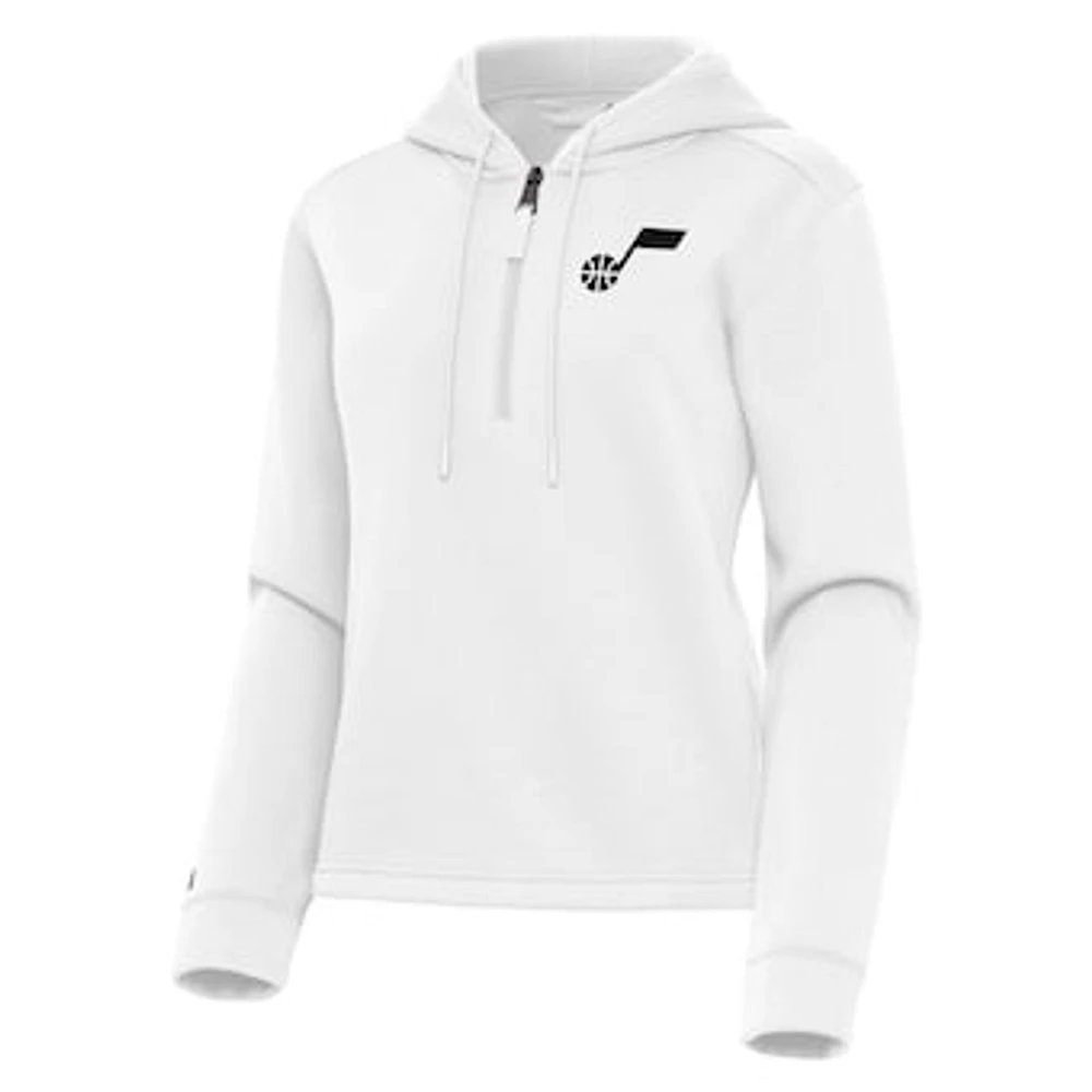 Women's Antigua White Utah Jazz Contemporary Quarter-Zip Hoodie