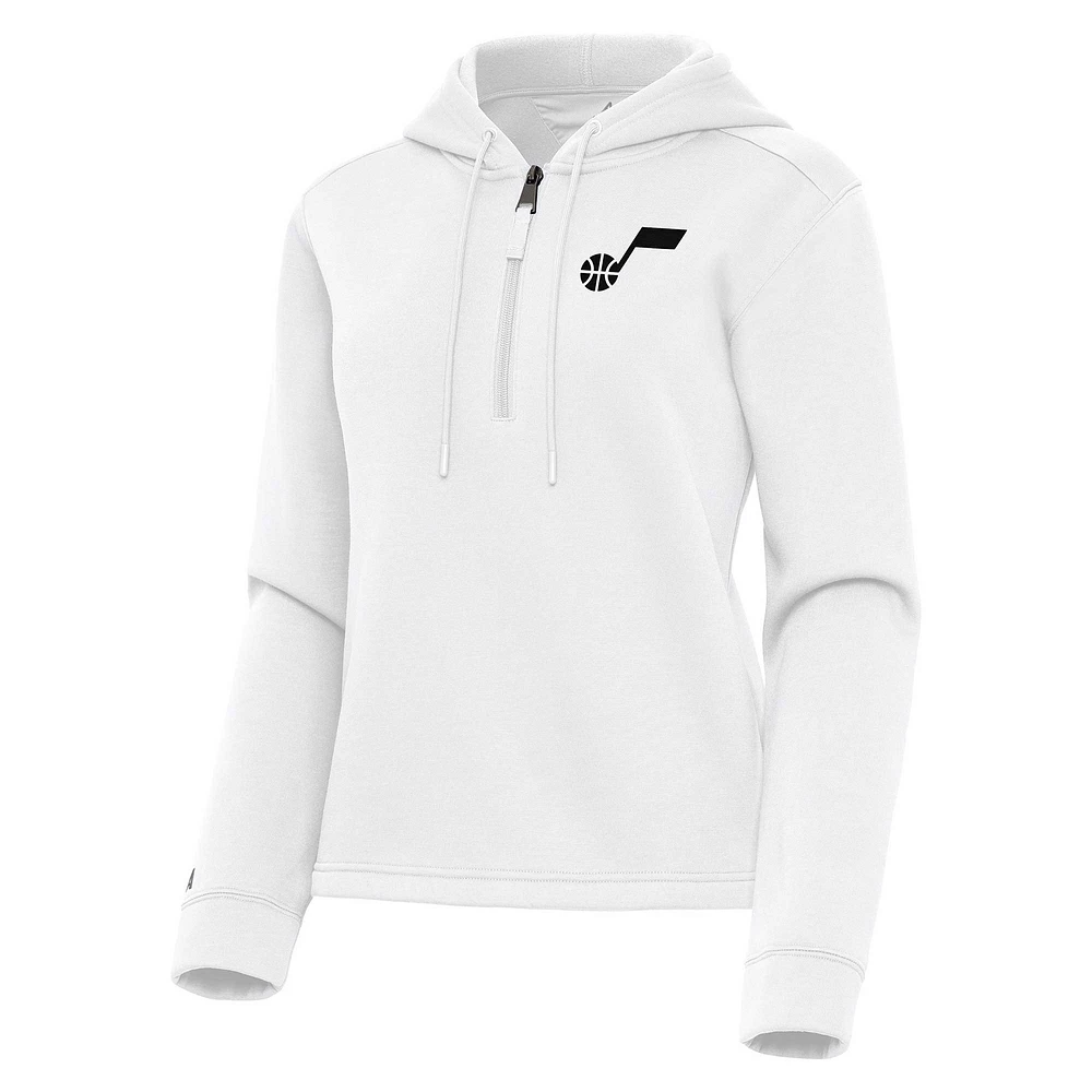 Women's Antigua White Utah Jazz Contemporary Quarter-Zip Hoodie