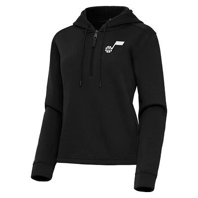 Women's Antigua Black Utah Jazz Contemporary Quarter-Zip Hoodie