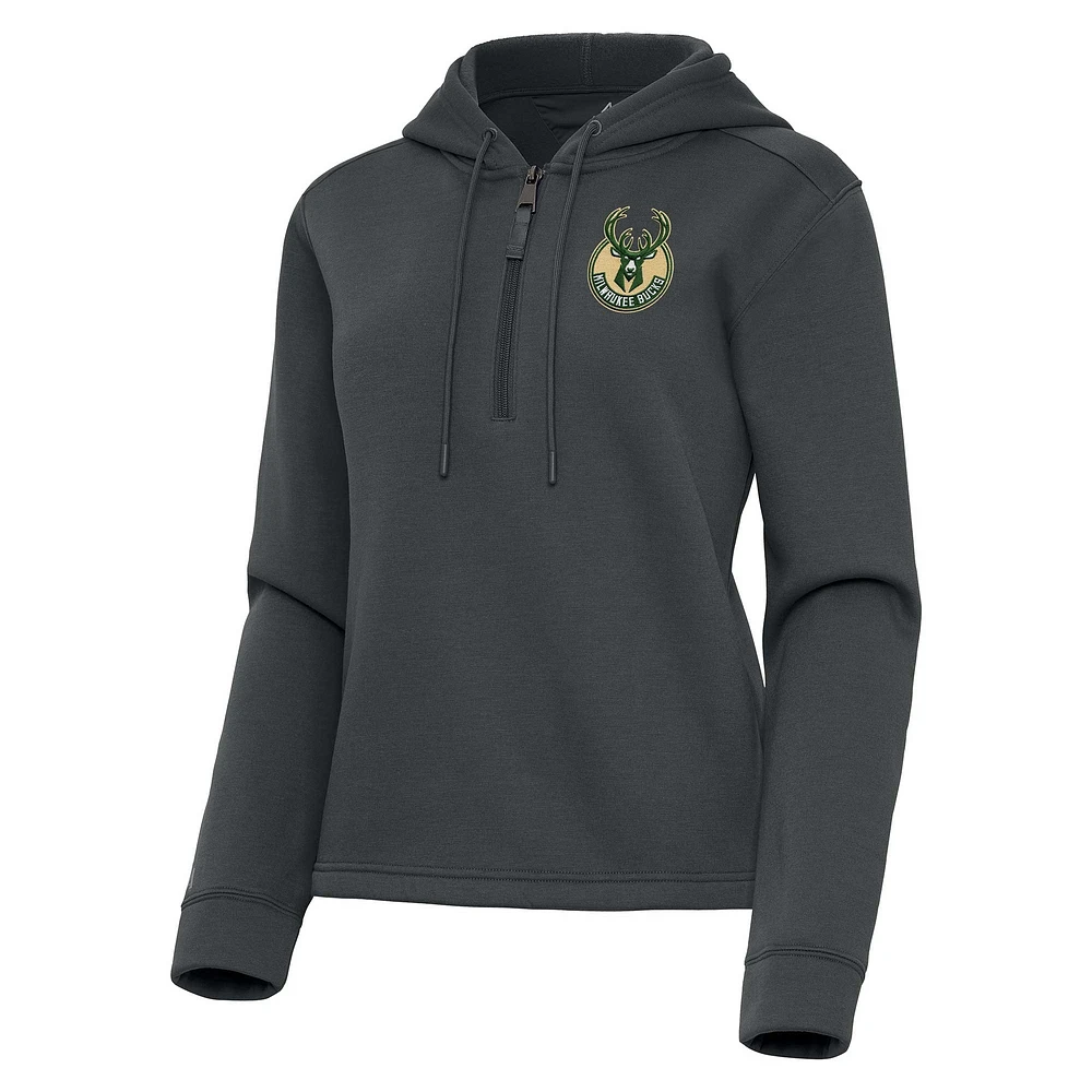 Women's Antigua Pewter Milwaukee Bucks Contemporary Quarter-Zip Hoodie