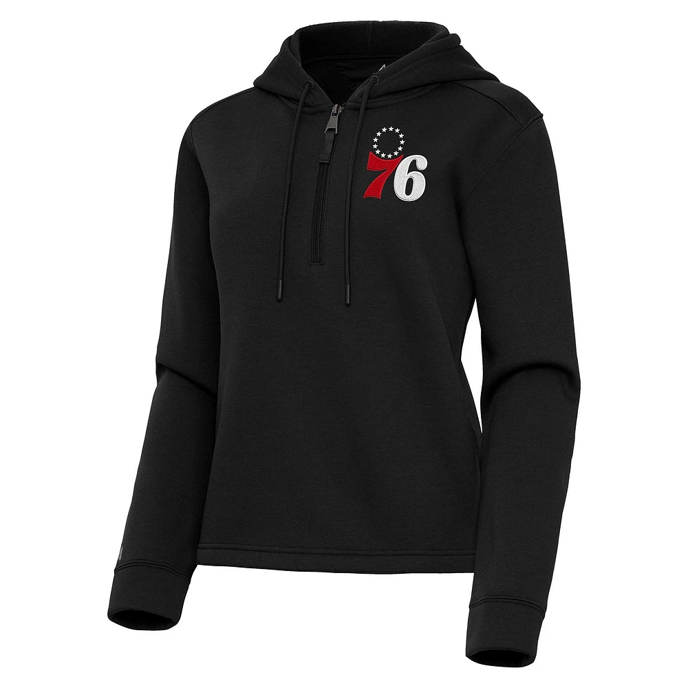 Women's Antigua Black Philadelphia 76ers Contemporary Quarter-Zip Hoodie