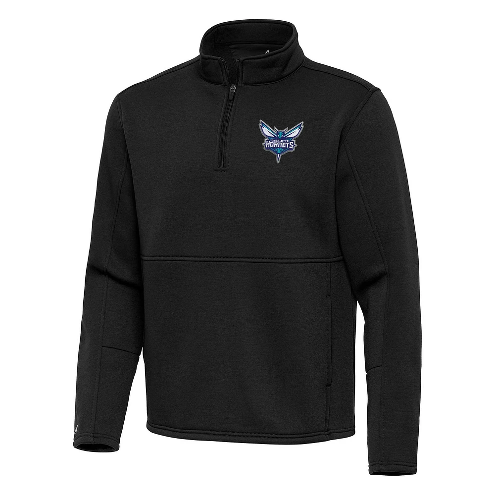 Men's Antigua Black Charlotte Hornets Twist Quarter-Zip Pullover Top