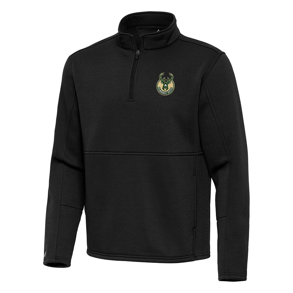 Men's Antigua Black Milwaukee Bucks Twist Quarter-Zip Pullover Top