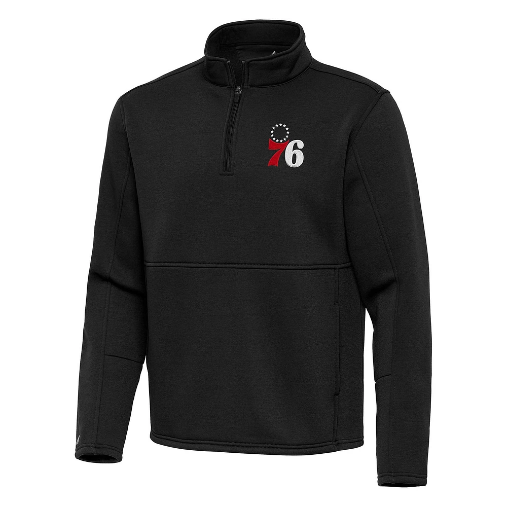 Men's Antigua Black Philadelphia 76ers Twist Quarter-Zip Pullover Top