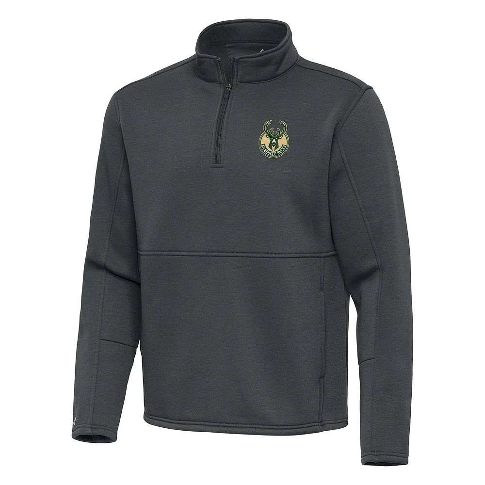 Men's Antigua Pewter Milwaukee Bucks Twist Quarter-Zip Pullover Top