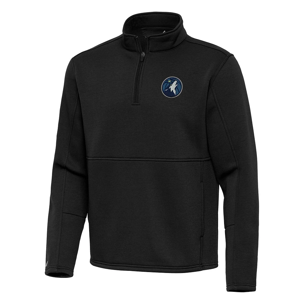 Men's Antigua Black Minnesota Timberwolves Twist Quarter-Zip Pullover Top