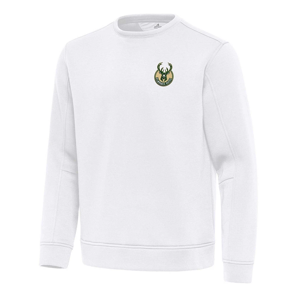 Men's Antigua White Milwaukee Bucks Relevant Pullover Sweatshirt