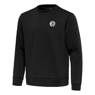 Men's Antigua Black Brooklyn Nets Relevant Pullover Sweatshirt