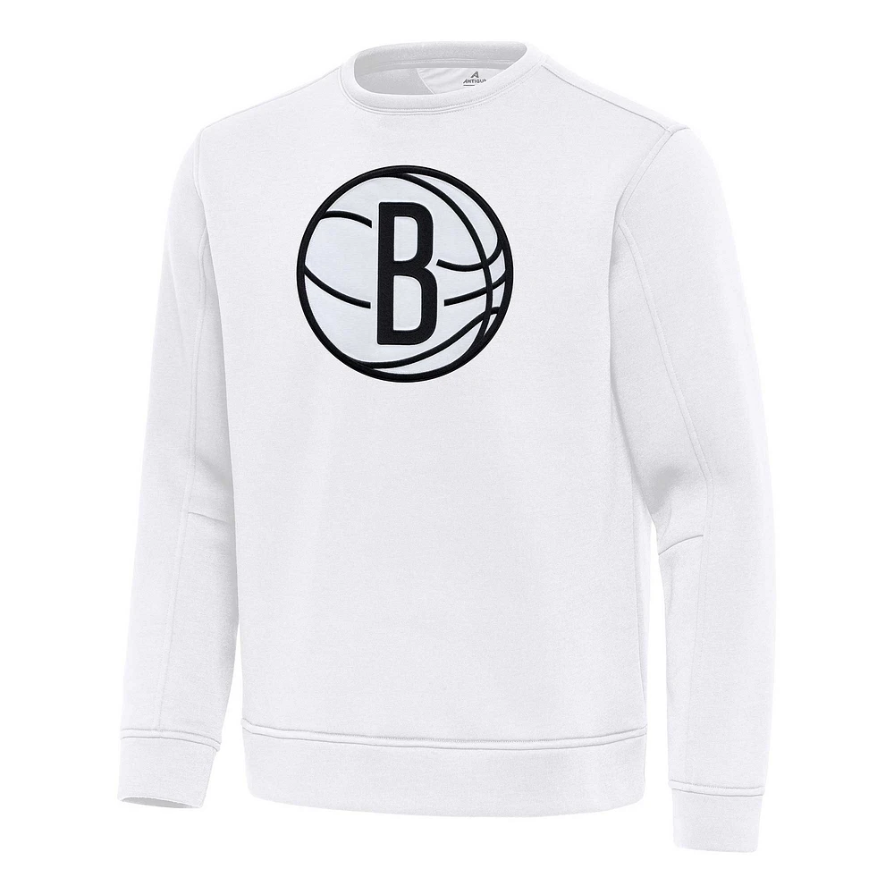 Men's Antigua White Brooklyn Nets Relevant Pullover Sweatshirt