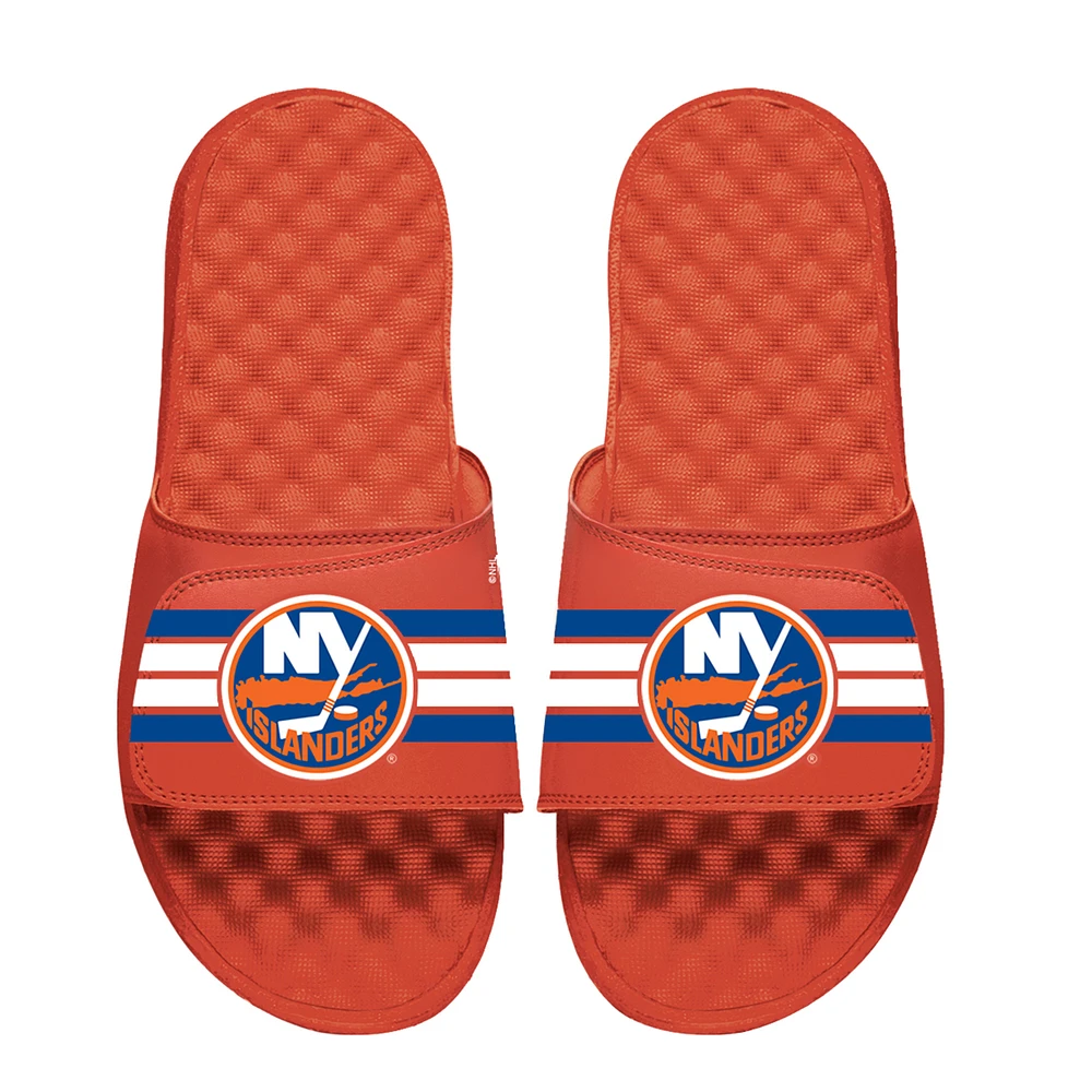 Youth ISlide Orange New York Islanders Logo Stripes Slide Sandals