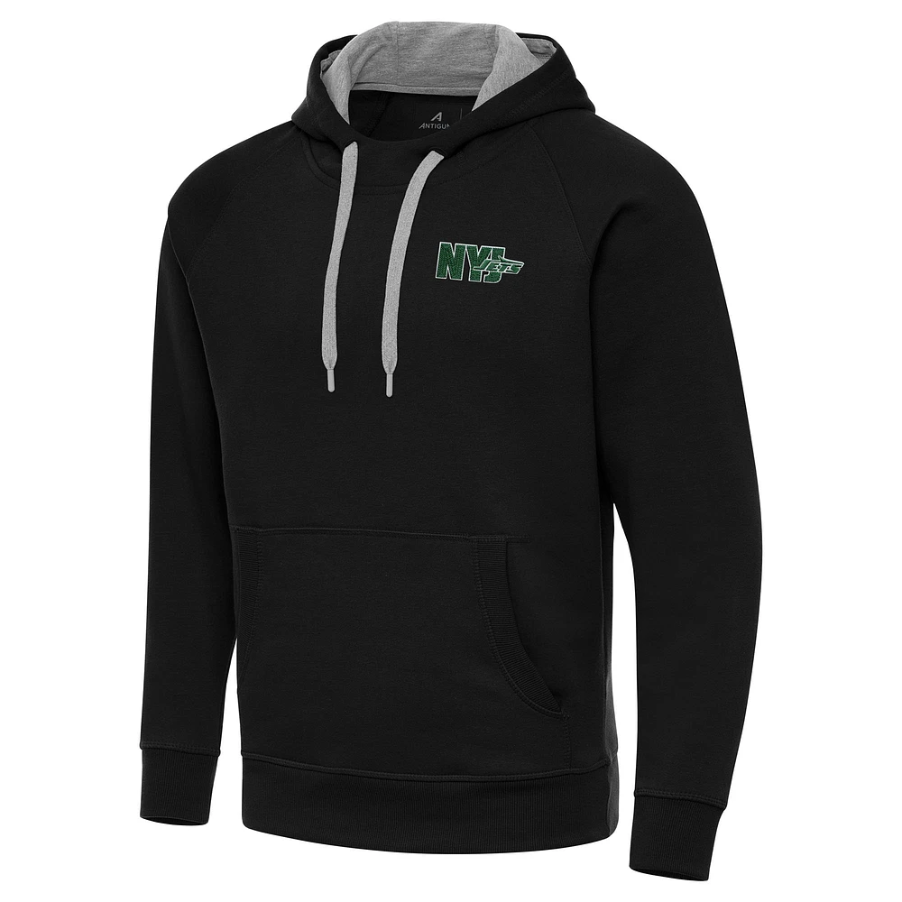 Men's Antigua Black New York Jets Victory Pullover Hoodie