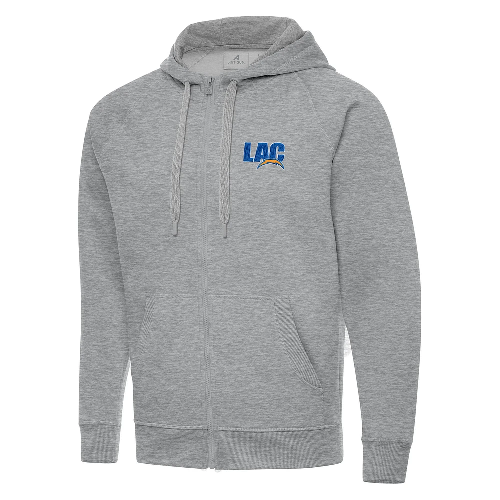 Men's Antigua Heather Gray Los Angeles Chargers Victory Full-Zip Hoodie