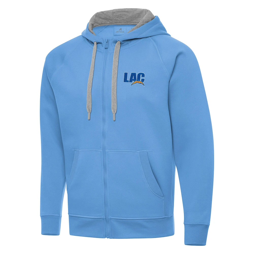 Men's Antigua Powder Blue Los Angeles Chargers Victory Full-Zip Hoodie