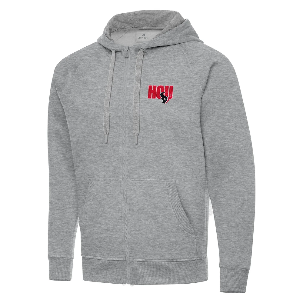Men's Antigua Heather Gray Houston Texans Victory Full-Zip Hoodie
