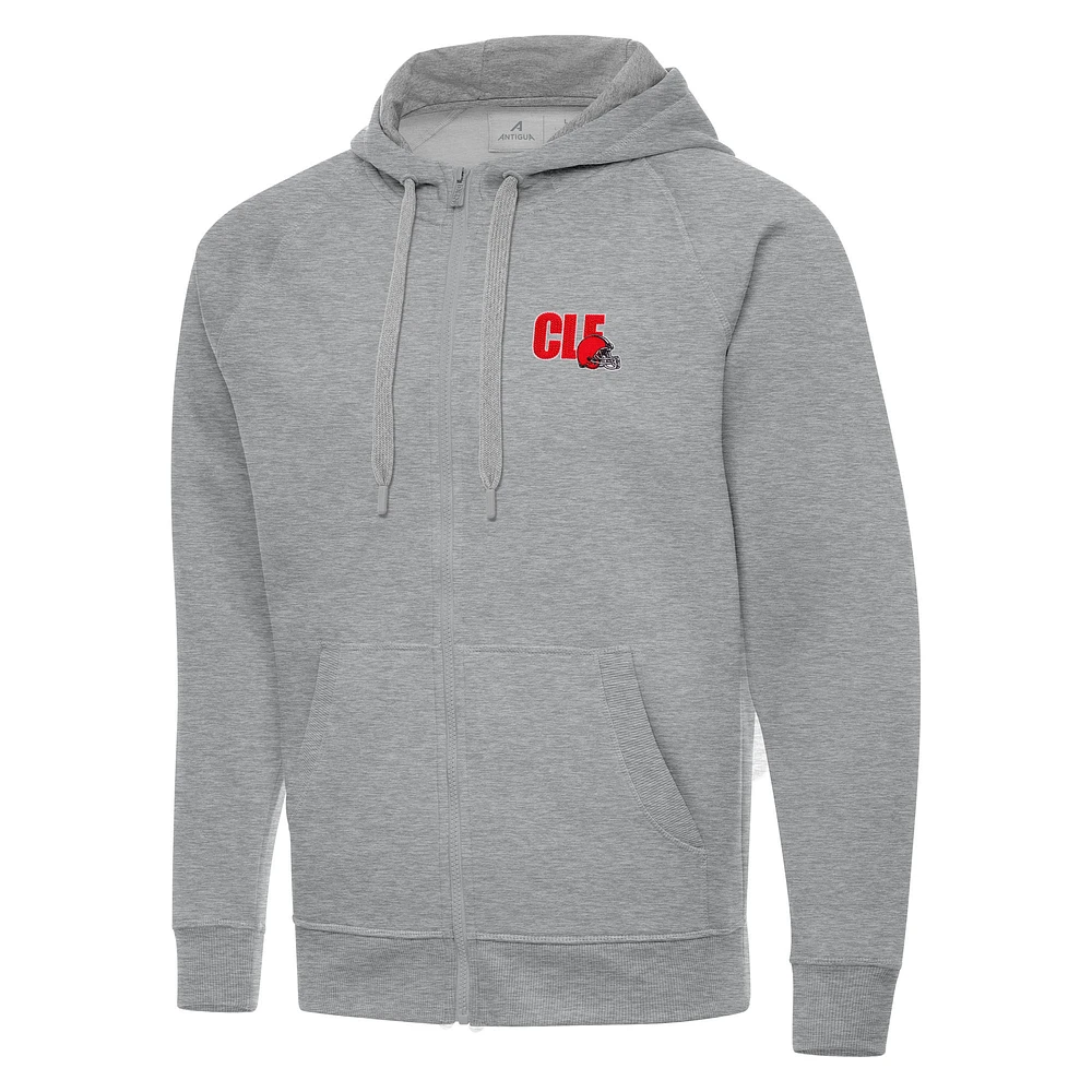 Men's Antigua Heather Gray Cleveland Browns Victory Full-Zip Hoodie