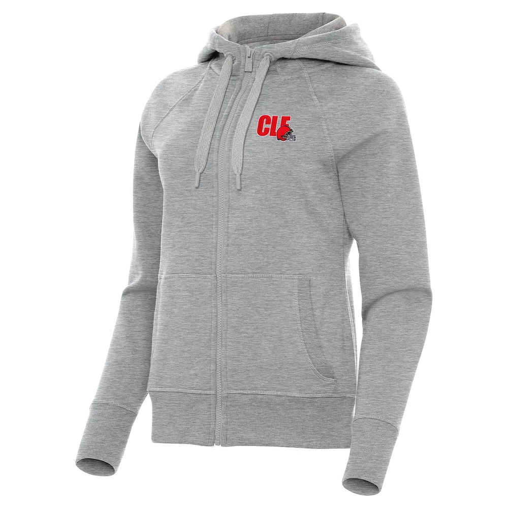 Women's Antigua Heather Gray Cleveland Browns Victory Full-Zip Hoodie
