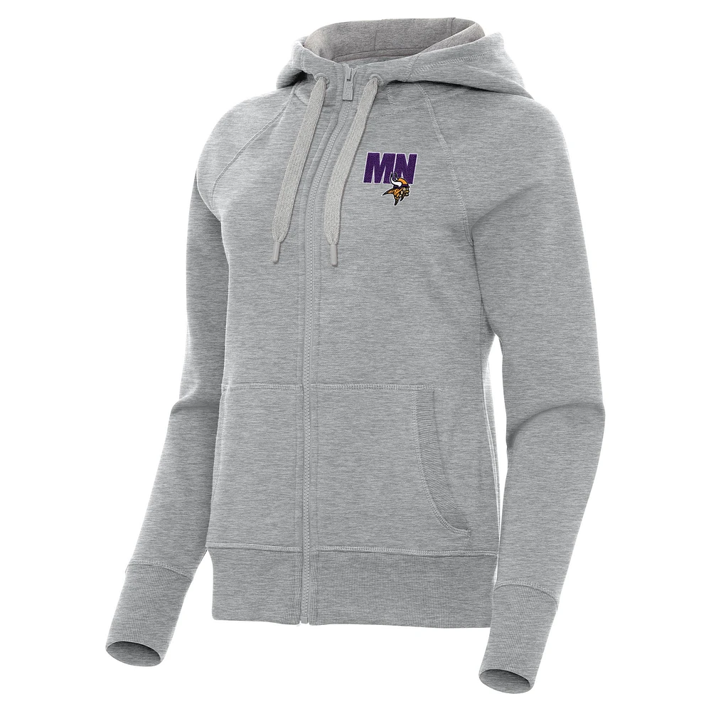 Women's Antigua Heather Gray Minnesota Vikings Victory Full-Zip Hoodie