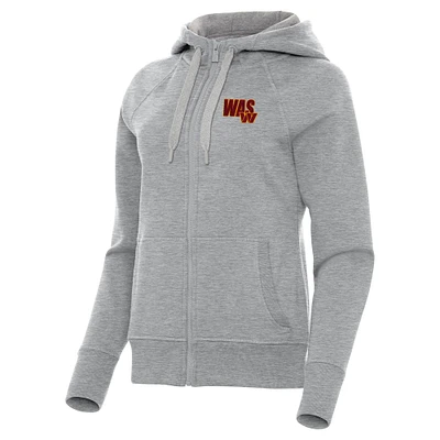 Women's Antigua Heather Gray Washington Commanders Victory Full-Zip Hoodie