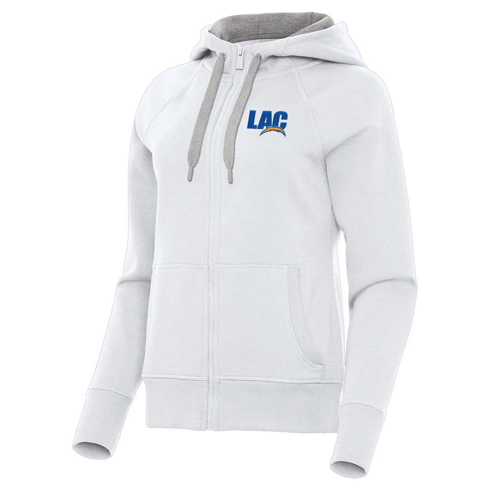 Women's Antigua White Los Angeles Chargers Victory Full-Zip Hoodie
