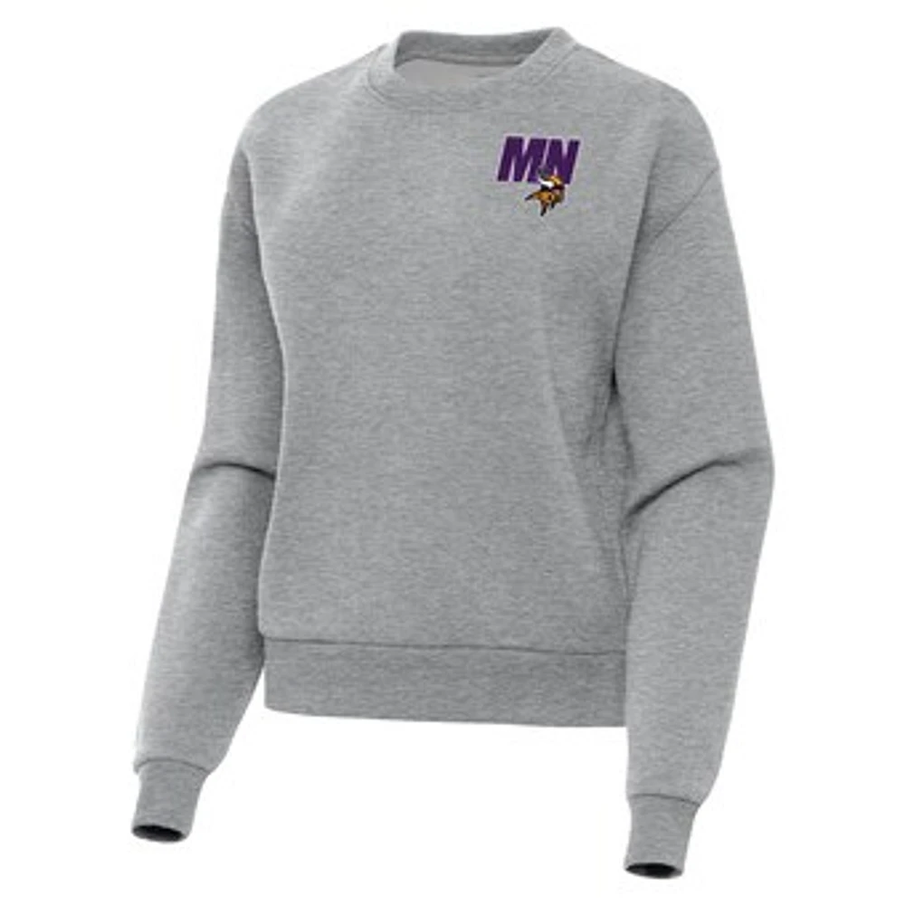 Women's Antigua Heather Gray Minnesota Vikings Victory Pullover Sweatshirt