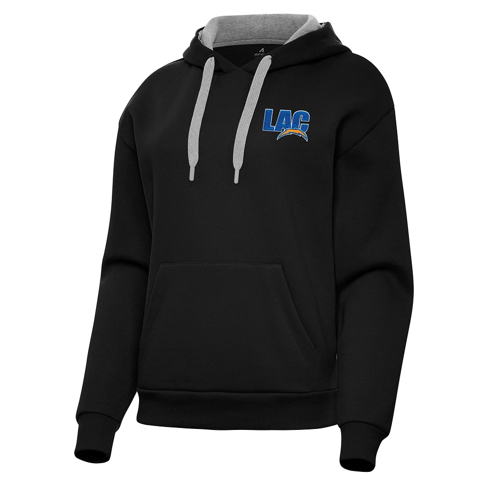 Women's Antigua Black Los Angeles Chargers Victory Pullover Hoodie