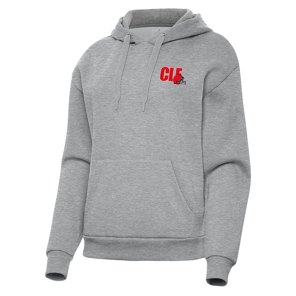 Women's Antigua Heather Gray Cleveland Browns Victory Pullover Hoodie