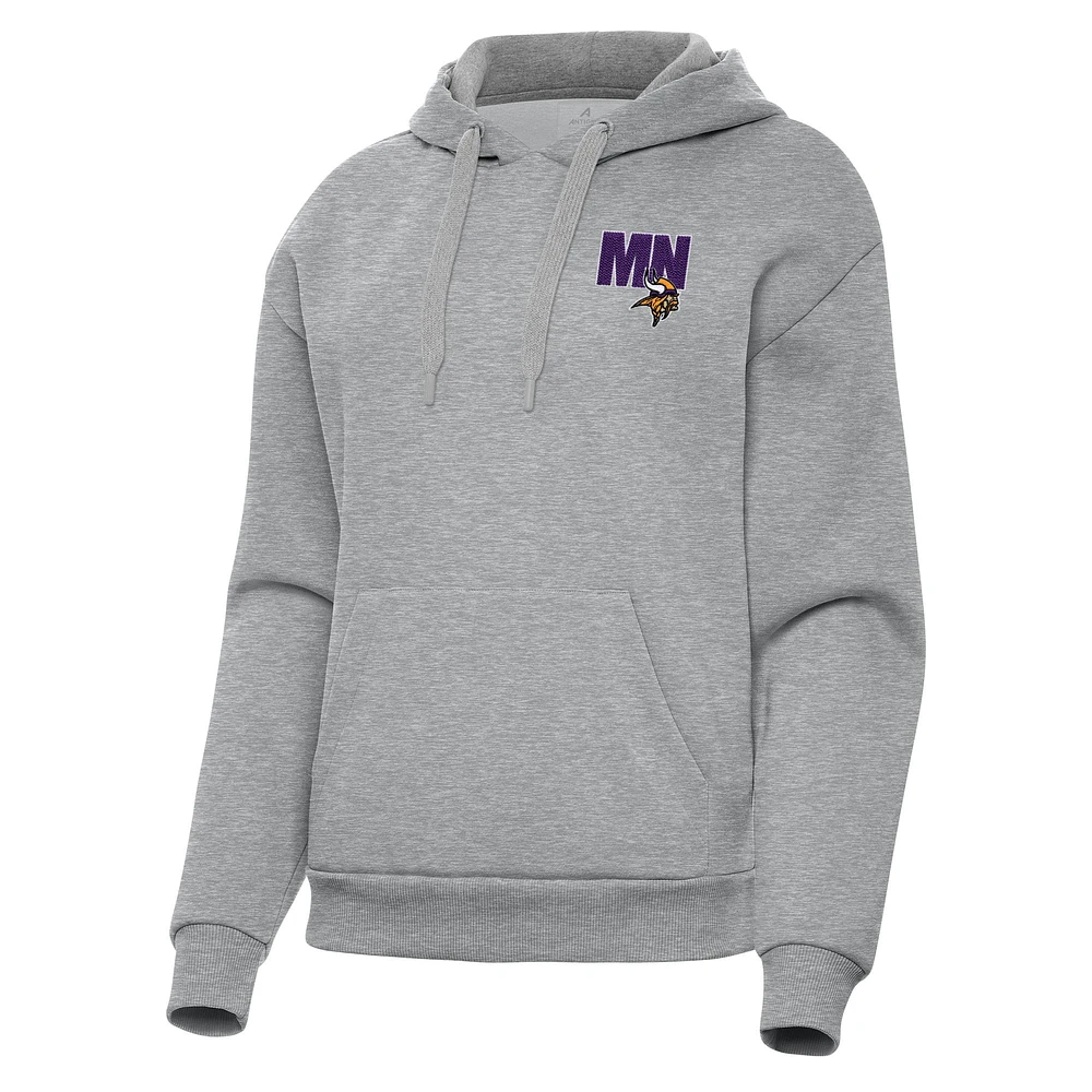 Women's Antigua Heather Gray Minnesota Vikings Victory Pullover Hoodie