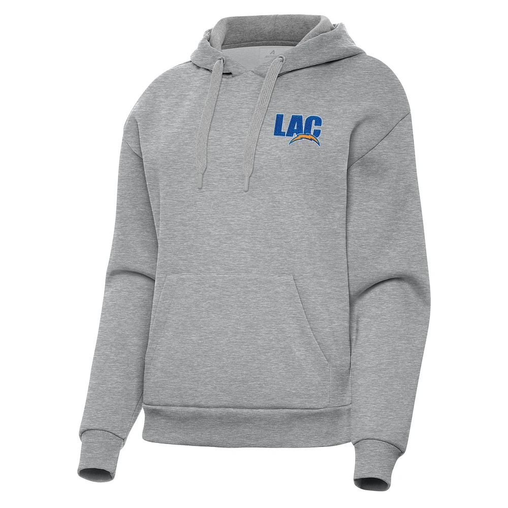 Women's Antigua Heather Gray Los Angeles Chargers Victory Pullover Hoodie