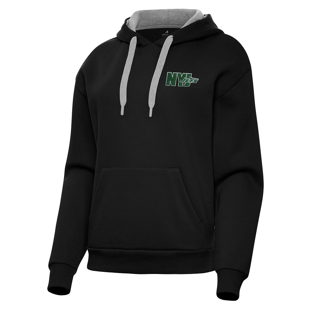 Women's Antigua Black New York Jets Victory Pullover Hoodie