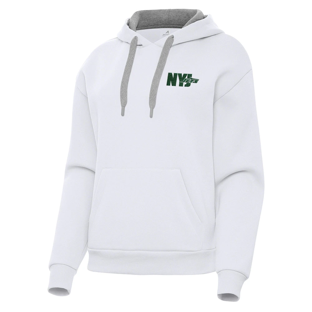 Women's Antigua White New York Jets Victory Pullover Hoodie
