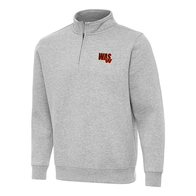 Men's Antigua Heather Gray Washington Commanders Victory Quarter-Zip Sweatshirt