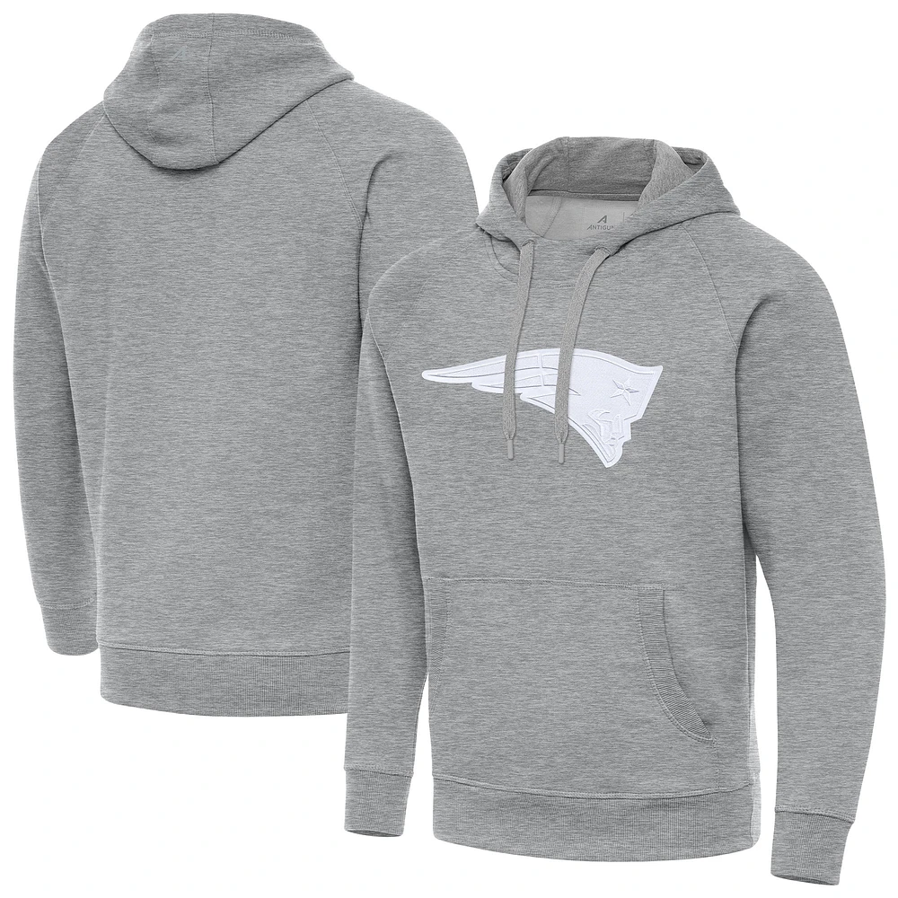 Men's Antigua Heather Gray New England Patriots Victory Pullover Hoodie