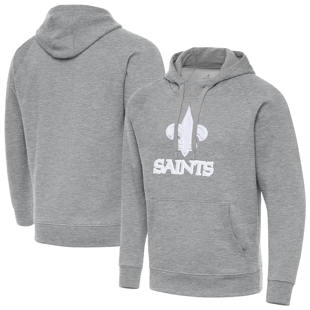 Men's Antigua Heather Gray New Orleans Saints Victory Pullover Hoodie