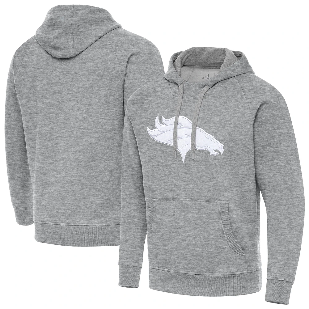 Men's Antigua Heather Gray Denver Broncos Victory Pullover Hoodie