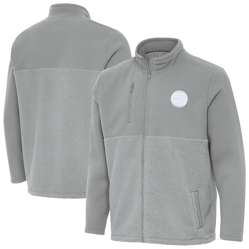 Men's Antigua Gray Pittsburgh Steelers Daily Fused Full-Zip Jacket