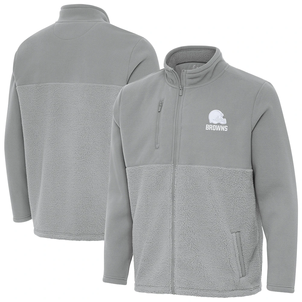Men's Antigua Gray Cleveland Browns Daily Fused Full-Zip Jacket