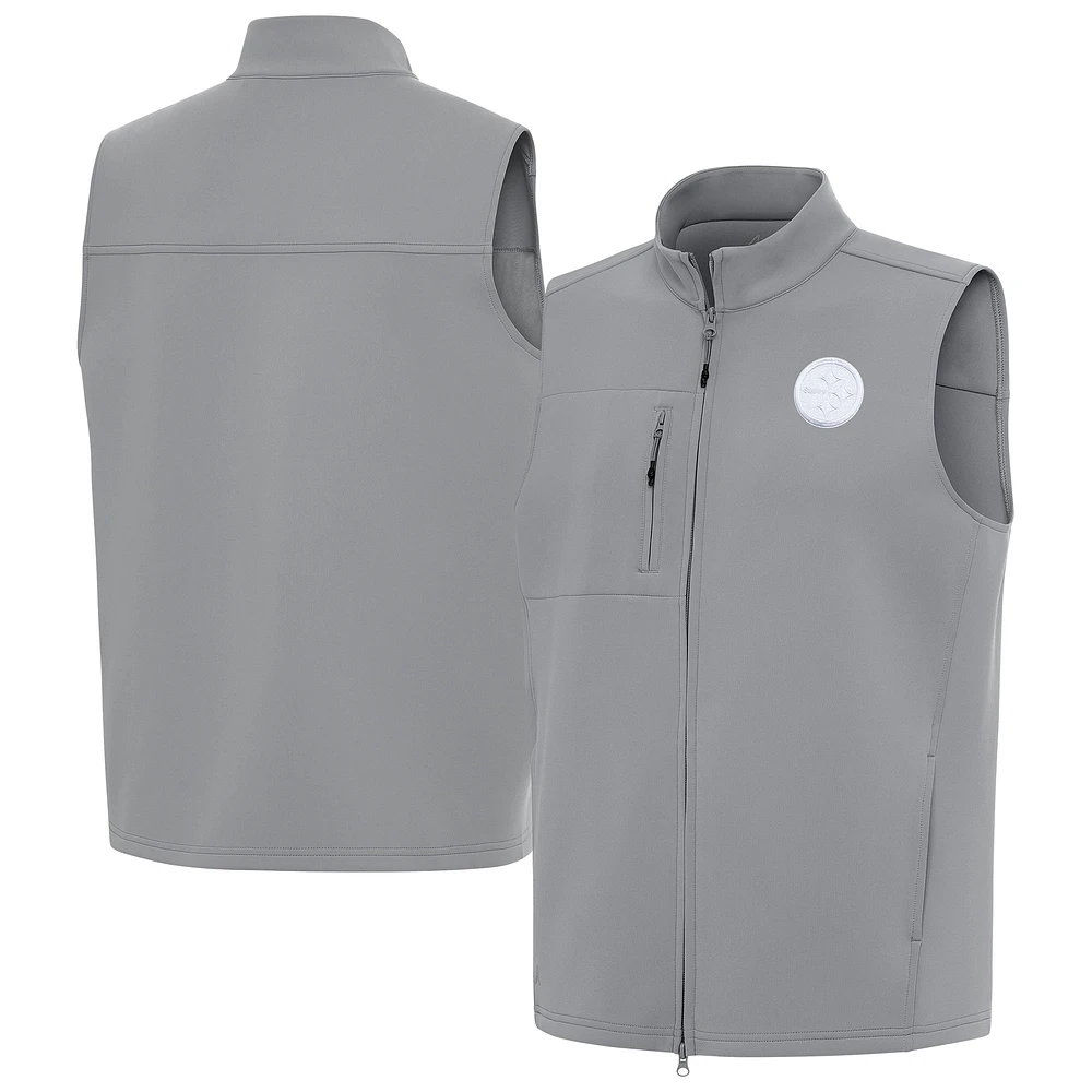 Men's Antigua Gray Pittsburgh Steelers Demand Full-Zip Vest