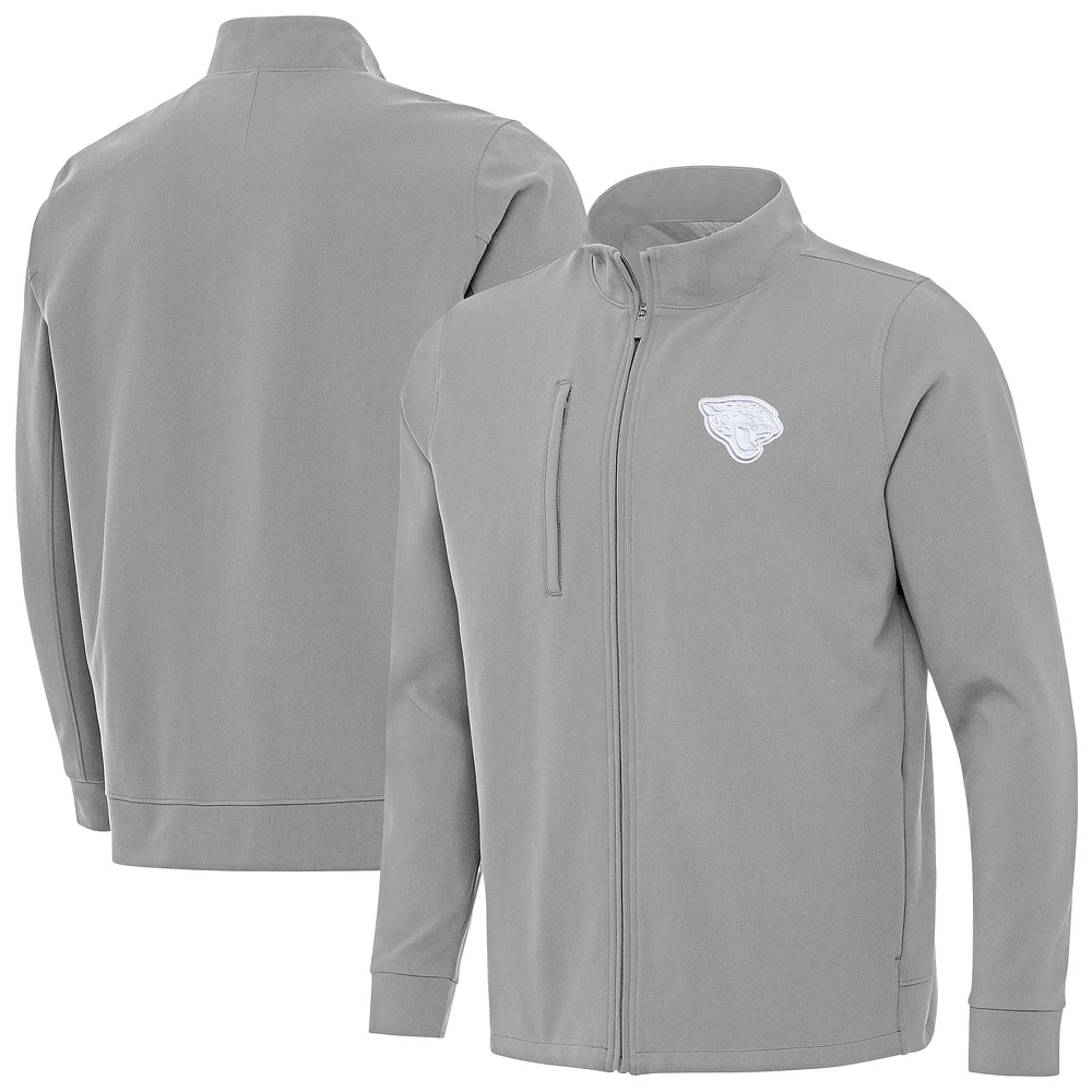 Men's Antigua Gray Jacksonville Jaguars Regard Full-Zip Jacket