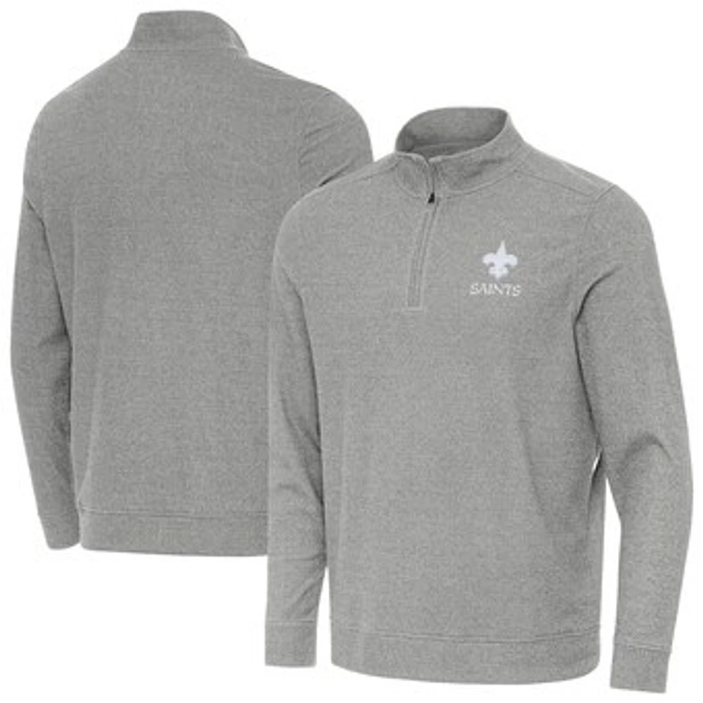 Men's Antigua Heather Gray New Orleans Saints Subtle Quarter-Zip Jacket
