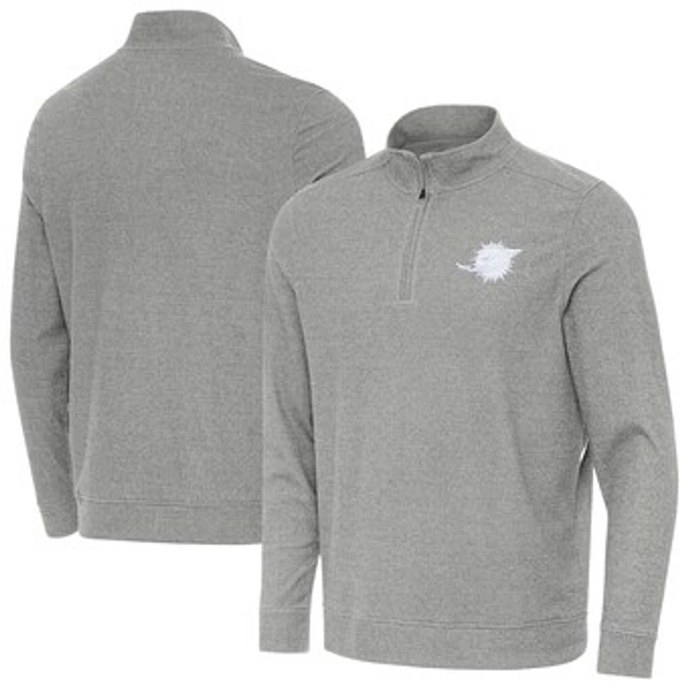 Men's Antigua Heather Gray Miami Dolphins Subtle Quarter-Zip Jacket