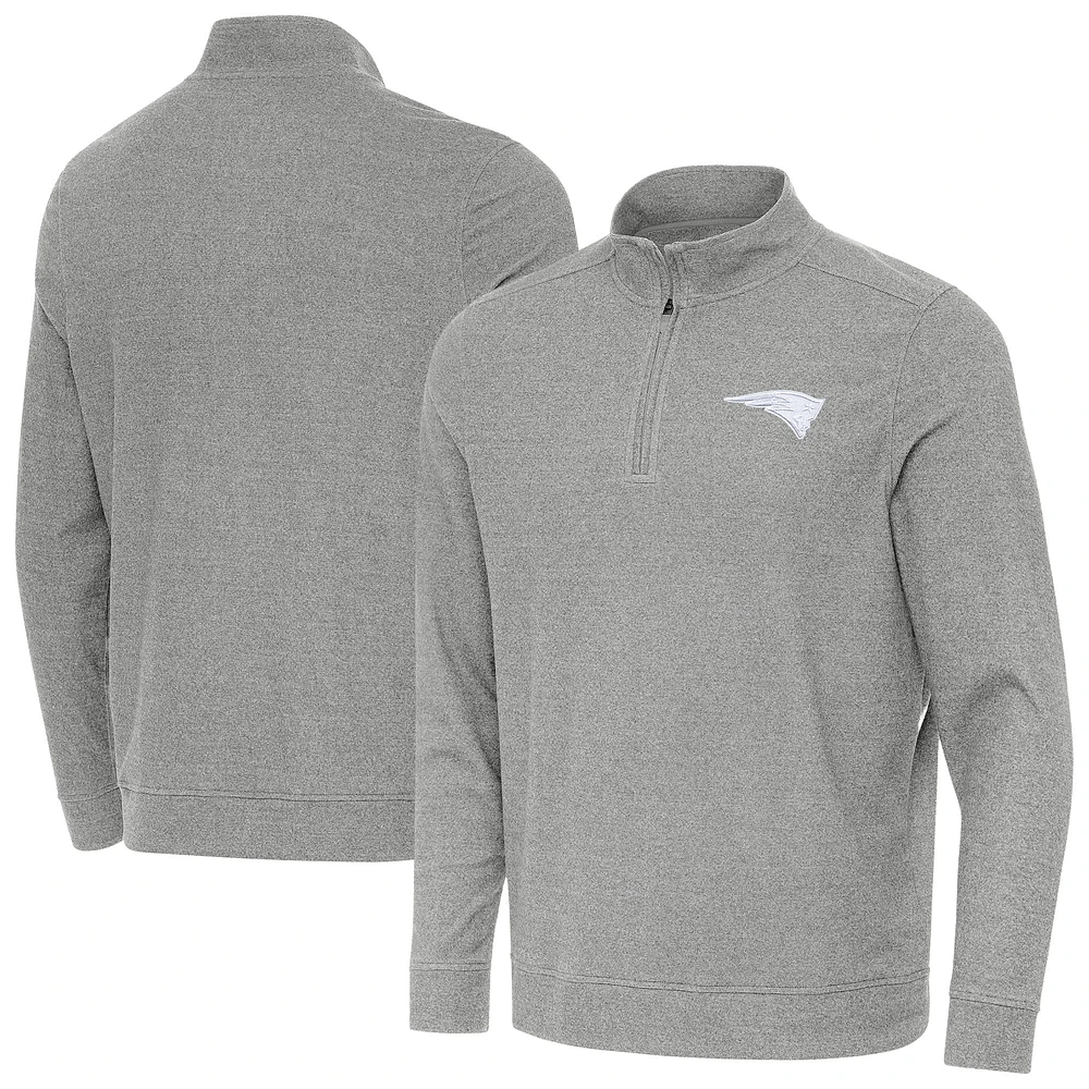 Men's Antigua Heather Gray New England Patriots Subtle Quarter-Zip Jacket