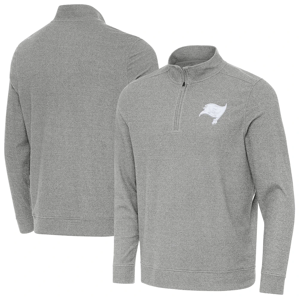 Men's Antigua Heather Gray Tampa Bay Buccaneers Subtle Quarter-Zip Jacket